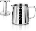 New Star Foodservice 28829 Commercial Grade Stainless Steel 18/8 12-Ounce Frothing Pitcher and Die Cast Aluminum Tamper Combo Set, Silver