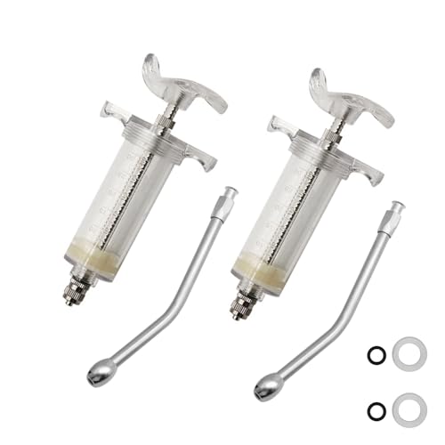 2Pcs Clear Reusable Goats Syringe Pet Feed Water Filler with 2 Drench Nozzle, Adjustable Dosage Drench Gun Syringe for Bird, Cattle, Sheep, Goats, Horse, Pig, Dog Feeding Supplies (30ML) - size: 30ML