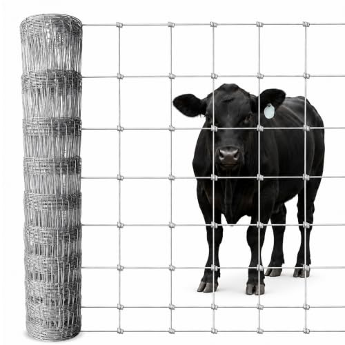 Farm Fence 4ft x 164ft Galvanized Woven Wire Livestock Fence | Heavy Duty Goat Cattle Deer Fence with Hog Wire Mesh for Ranch, Yard, Animal Enclosure, Garden Protection and Farm Boundary - size: 4ft X 164ft