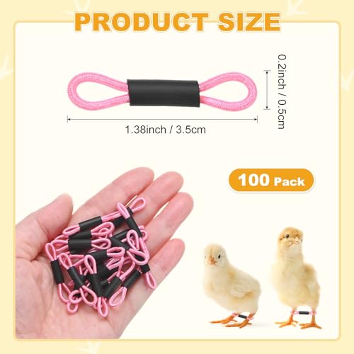 M METERXITY 100-Pack Adjustable Chick Leg Bands, 1.38" x 0.2" Polyester Chicken Leg Brace for Chicks/Ducks/Birds [Pink] Poultry Leg Bands - color: Pink