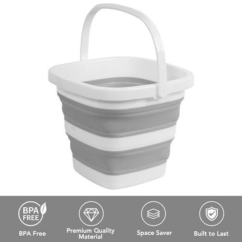 Collapsible Bucket, 1.32 Gallon 5L Small Mop Bucket for Cleaning, Car Washing, Portable Tub for Camping, RV, Beach, Sand, Fishing, Garden, Space Saving Plastic Water Basin Ice Buckets - color: Gray, size: 5L
