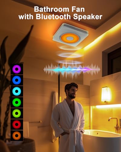 GROWNEER Bathroom Exhaust Fan with Bluetooth Speaker and Heater, Quiet Exhaust Ventilation Fan with Light & Remote 110/160 CFM 1.0 Sone, 9 RGB Modes, 1500lm 3-CCT & Nightlight - style: Bluetooth & Heater