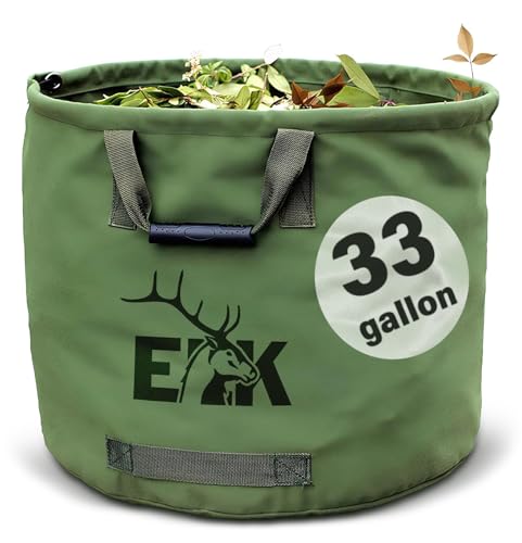 ELK 33-Gallon Non Self-Standing Multipurpose Garden Leaf Waste Bag - Durable Canvas for Yard Cleaning, Harvesting, and Storage - Heavy Duty with Rubber Handles and PVC Elastic Bone - 22" W x 18" H