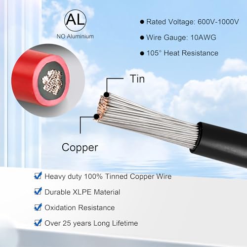 30 FT 10AWG Solar Panel Extension Cable,10 Gauge Extension Cord,5FT 10FT 20FT 30FT 50FT 100FT Solar Panel Wire with Extra Fair of Female and Male Connectors Solar Adapter for RV, Photovoltaic Systems - size: 30FT-10AWG