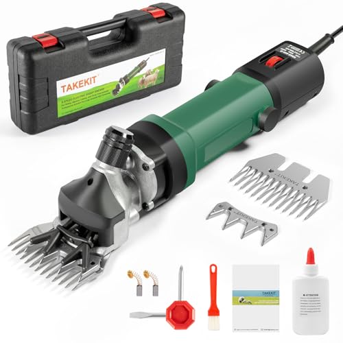 TAKEKIT Sheep Shears, 600W Professional Heavy Duty Sheep Clippers, 6 Speeds Electric Animal Shears for Alpacas Llamas Lambs and Large Livestock with Thick Coats, One Set of Extra Blades Included - color: Dark Green