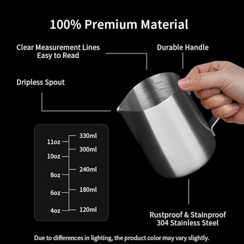 watchget 12oz Milk Frothing Pitcher Stainless Steel Espresso Steaming Jug | Internal Scale, Milk Coffee Cappuccino Latte Art Barista Steam Pitchers,Barista Coffee Bar Accessories, 350ml, Matte Silver - color: Matte Silver, size: 11.8 Ounces