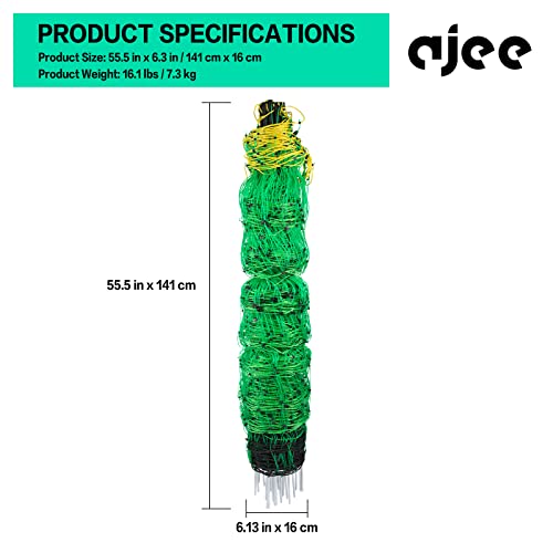 Electric Fence Netting, 49.6" H x 164' L, PE Net Fencing Kit with 14 Posts Double Spiked, Utility Portable Mesh for Sheep Goats Deer Hogs Dogs Lambs Used in Backyards Farms and Ranches, Green