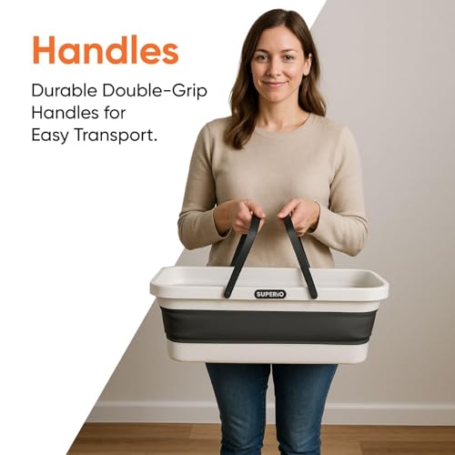 Superio Fold N' Go Mop Bucket with Wheels - Collapsible Cleaning Bucket, 10L, Portable Water Pail for Home, Car, and Outdoor Use