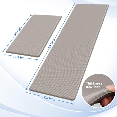 StepRite Kitchen Mats for Floor, 2-Piece Anti-Fatigue Kitchen Rugs, Khaki | 17.3" x 30" + 17.3" x 59", 0.47-inch cushioning, water-resistant, easy to clean, non-slip bottom, kitchen floor,standing desk - color: Khaki, size: 17.3" x 30"+17.3" x 59"-0.47 in
