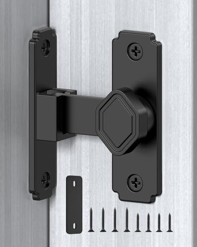 Pocket Door Lock, 90 Degree Latch, Barn Door Hardware Black 1PC | Solid Aluminum Alloy, 3MM Spacer, 360° Rotation, Sliding Screen Door Lock, Cabinet, Bathroom, Garden Gate, Shed, Bedroom - color: Black-1 Pc