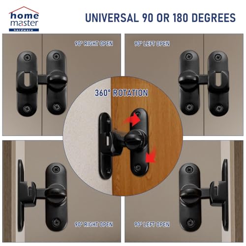 HOME MASTER HARDWARE 90/180 Degree Flip Barn Door Lock, Thickened Solid Gate Latches, Security Sliding Door Latch for Cabinets, Bathroom, Sliding Doors and Windows (Black, 1-Pack)