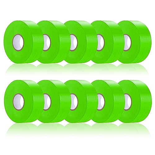 10 Pack Green Flagging Tape, Non-Adhesive Plastic Ribbon Neon Marking Roll | 1inch*2000ft, Marking Tape for Tree Marking, Hunting, Boundaries and Hazardous Areas,Trail Marking - color: Green - 10pack