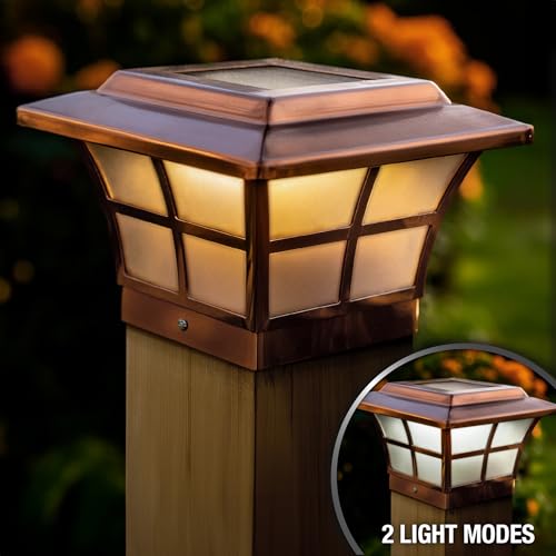 Classy Caps 4x4 Prestige Solar Post Cap - Fits 3.5"x3.5" and 4"x4" Deck & Fence Posts - Electroplated Copper - Warm/Cool Light Color Modes - SL079C - color: Copper