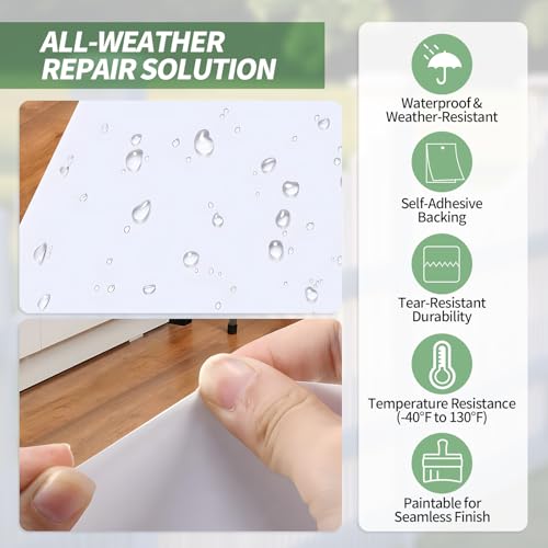 Vinyl Siding Repair Kit - 10 Pieces White Self-Adhesive Siding Patch, PVC Vinyl Fence Parts, Vinyl Weatherproof Siding Repair Tape for Cracks, Holes & Scratches