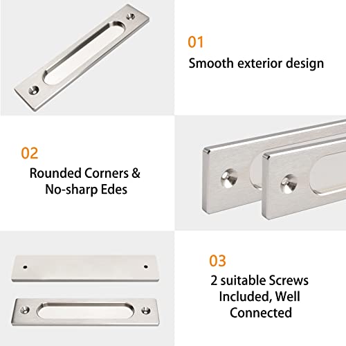 MOROBOR 180MM Rectangual Recessed Sliding Door Pulls, 2pcs Brushed Steel Flush Pull Aluminum Alloy Closet Doors Finger Pulls with Mounting Screws for Sliding Barn Door - color: Brushed Steel