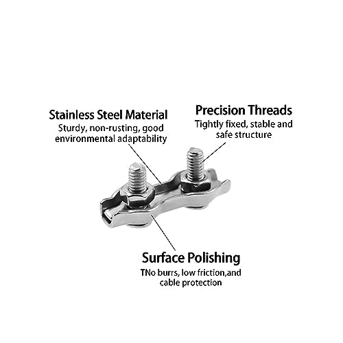304 Stainless Steel Duplex 2-Post Cable Clamps TTZEZE Double Bolt Wire Rope Clips Clamp Fastener for 1/4 Inch Diameter Wire Rope 14 Pack - style: M6