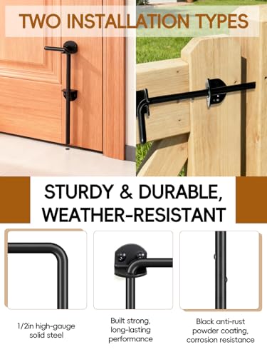 12" Cane Bolt Gate Drop Rod Heavy Duty Stopper Hardware, Ground Drop Pin Latch for Wooden Fences Metal Doors, Gate Drop Pin for Holding Gate to The Ground, Black -2Pack - style: Cane Bolt 12in 2pcs