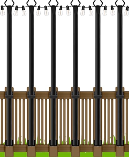 LETIANPAI 6 Pack String Light Poles,5 Ft Metal Poles with Fence Bracket for Outdoor String Lights,Outdoor Light Poles with Fork,Poles/Post/Stand for Outside - size: 6 Pack 5FT