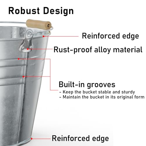 DUNCHATY 4 Gallon Galvanized Ice Bucket 4 Pack - Large Metal Beverage Tub with Wood Handles for Parties, Weddings, Beer, Wine & Champagne - 13" x 13" x 12" Rustproof Cooler - color: Ice-buckets 4P