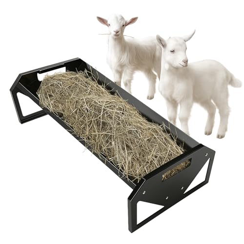 Livestock Feeding Trough 22 Gallon Capacity 45" Hay Feeder Heavy | Duty Livestock Trough Feeder Trough for Horse Sheep Cattle Hog V-Shaped Farm Sheds Pen Water Feeder Powder Coated Black Steel - color: Black