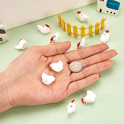 Beadthoven 40pcs Mini Chicken Hen Resin Charm Pendants Cute 3D Mini Farm Animal Dangle Charm Beads for DIY Jewelry Making Earring Necklace Keychains Making Accessories - color: Chicken