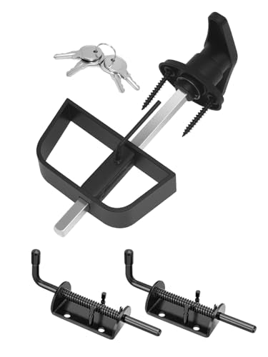 Shed Door T-Handle Lock Latch Kit with 4 Keys, Shed Barn Coop Storage Door T-Lock Set, Adjustable 4-3/4" Stem, with Spring Loaded Gate Pin Bolt Latch - 1 Lock+2 Latch - style: Lock 4-3/4" + Latch 6in