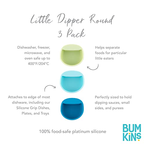 Bumkins Baby Silicone Little Dippers, Attaches to Bowls, Dishes and Plates, Sauce Cup, Holds Condiments, Dip, Puree, Toppings, Baby Led Weaning, Essential Feeding Supplies, for Babies 6 Months Up - color: Blu-Grn 3pk, size: 3-Pack