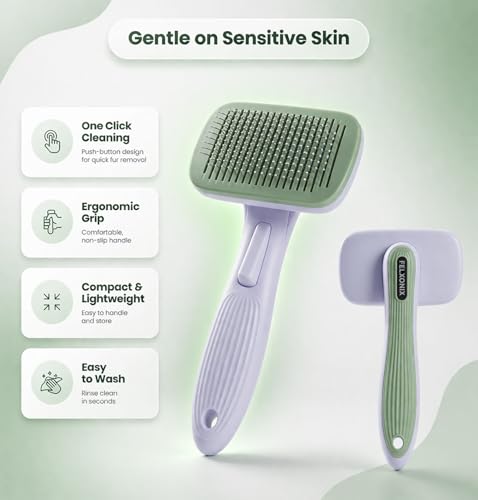 Self Cleaning Slicker Brush for Dogs & Cats, Deshedding Dog Brush | Cat Brushes for Indoor Cats, Removes Loose Undercoat, Mats and Tangles, Skin Friendly Grooming for Long and Short Hair - color: White