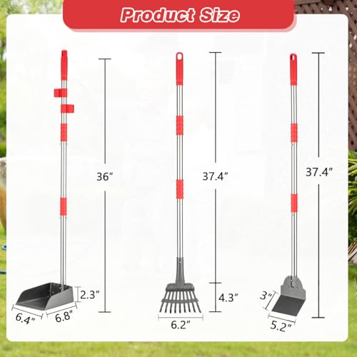 FUSBUNTY Long Handle Dog Pooper Scooper, Heavy Duty Stainless Steel Rake | Includes Tray & Spade for Pet Waste Removal. Rust-Proof Metal Scoop Set for Grass, Dirt, Gravel, Yard & Outdoor Clean Up. - color: Red-Standard