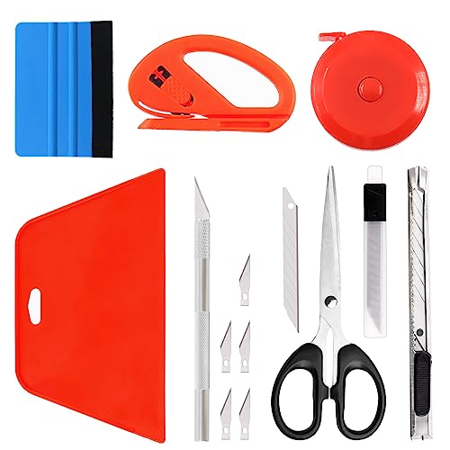 Swpeet 22Pcs Wallpaper Smoothing Tool Assorment Kit, Squeegee Scraper, Carving Knife Artistic Knife with Blades, Tape Measure and Scissors, for Stick Wallpaper Car Wrap Vinyl Window Tint Glass Film - color: N1