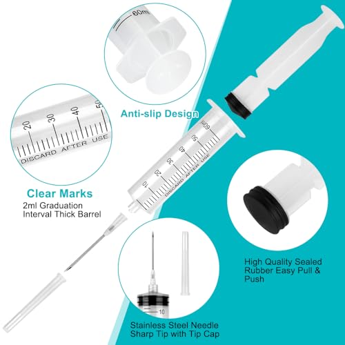 3 Pack 60ml Syringe with Needle 16G 1.5” and Cap, Luer Lock Syringes with Cap for Fluid Suction Injector, Drawing Oil, Fluid, Water, Lab - style: 60 ml