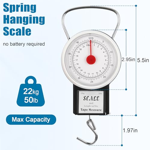Mechanical Hanging Scale Multi-Purpose Luggage Scale Fishing Scale | Portable Spring Dial Fish Weight Scale with Tape Measure, for Fishing Kitchen Farms