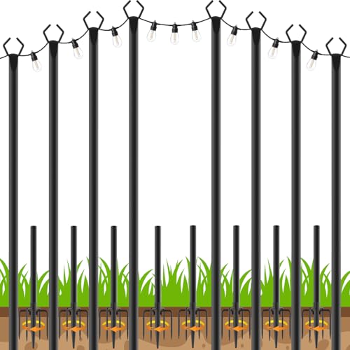 LETIANPAI 8 Pack String Light Poles,10 FT Metal Poles with Fork for Outdoor String Lights,Outdoor Light Poles with Fork,Poles/Post/Stand for Outside - size: 8 Pack 10FT
