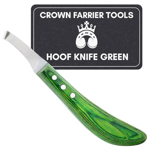 – Super Sharp Hoof Knife | Stainless Steel Blade with Wooden Handle | Professional Farrier Hoof Trimming Tool for Horses & Equine Hoof Care (Green Right-Hand)
