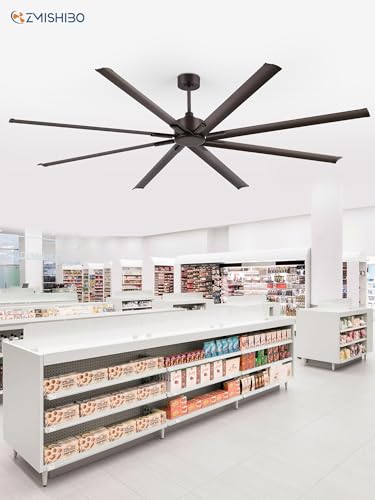 ZMISHIBO 96 Inch Industrial Ceiling Fan without Light, 8 Aluminum Blades | DC Motor, Damp Rated, 6 Speeds, Remote Control, 3 Downrods, Flat/Sloped Ceiling, Commercial, Farmhouse, Garage, Warehouse - color: Oil-bronze, size: 96inch