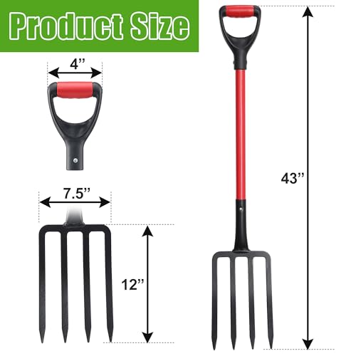 Pitch Fork for Hay, Heavy Duty Pitchfork for Garden, Metal Broadfork Yard Garden Tools Long Handle for Gardening Digging, Mulching 43 inch