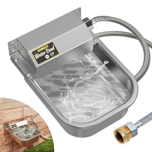 Automatic Self-Filling Dog Water Bowl,3L/101oz | Stainless Steel Outdoor Large Capacity Pet Water Dispenser with Float Valve,Fits 3/4" Garden Hose for Dogs,Cats&Livestock