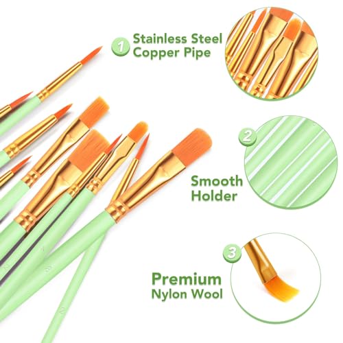 ESRICH 160PCS Paint Brushes, Paint Brush for Acrylic Painting | Artist Paintbrushes for Oil Watercolor, Body Face Rock Canvas, Small Paint Brushes for Kids, Green - color: Green, size: 160