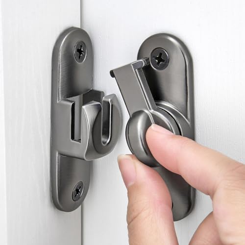 Grey 90/180 Degree Barn Door Latches,Flip Gate Lock | Zinc Alloy Flip Gate Latches,Right Angle Door Lock,for bedroom,garage,sliding door,window,cabinet,drawer,pet enclosures - color: Gray