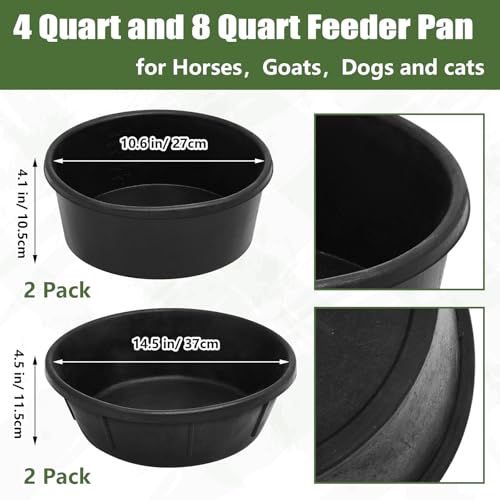 Sadnyy 4 Pcs Rubber Feed Pan 4 Quart/1 Gallon and 8 Quart/2 Gallon Utility Horse Feed Bucket Chicken Dust Bath Tub Livestock Water Trough Bowl for Chickens Ducks Goats Dogs Pigs Farm Small Animal - size: 4 Quart/1 Gallon and 8 Quart/2 Gallon