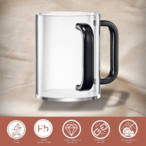 Judaica Acrylic Hand Washing Cup for Netilat Yadayim with Dual Handles - 5" Clear Unbreakable Plastic Negel Vasser Wash Cup Everyday & Passover Seder, Shabbat, Shul, Synagogue, Home (Clear & Black) - color: Black