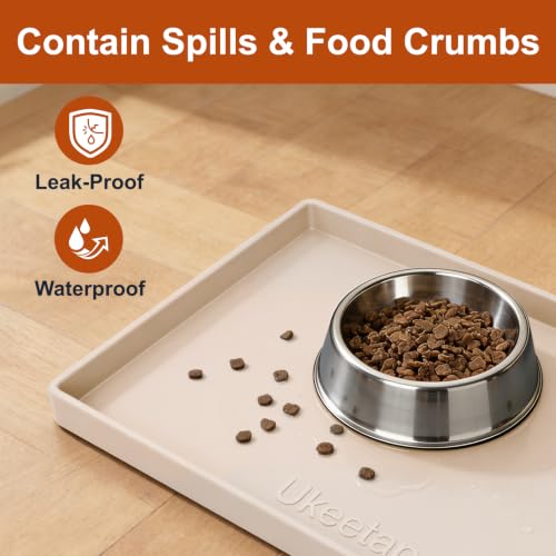 19" x 12" Extra Thick Silicone Mat Waterproof with Raised Edge, Beige | BPA-Free Non-Slip Dog & Cat Food Mat, Feeding Mat for Food and Water Bowls, Spill Proof Mat to Protect Floors - color: Beige, size: 19"L x 12"W