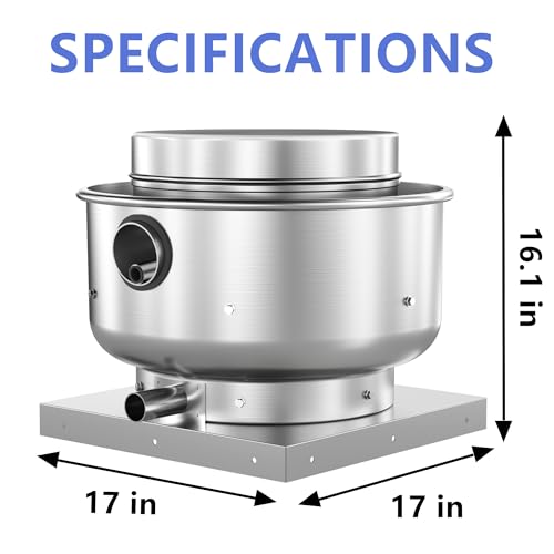 Roof Ventilator Restaurant Hood Grease Rated Exhaust Fan Food Truck Direct Drive Centrifugal Upblast Exhaust Fan 1/6HP 800 CFM 110 Volt Single Phase Motor - size: RDU03
