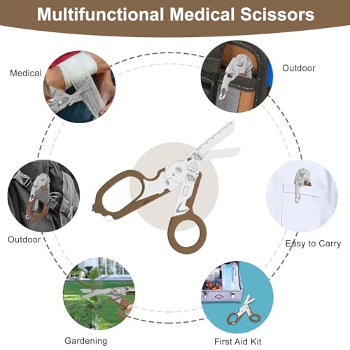 6-in-1 Heavy-Duty Emergency trauma shears (Bean Sand Colour) | Multifunctional Life-Saving Tool|Suitable for Emergency Rescue|Outdoor Exploration|DIY Construction and Maintenance - color: Bean Sand Colour