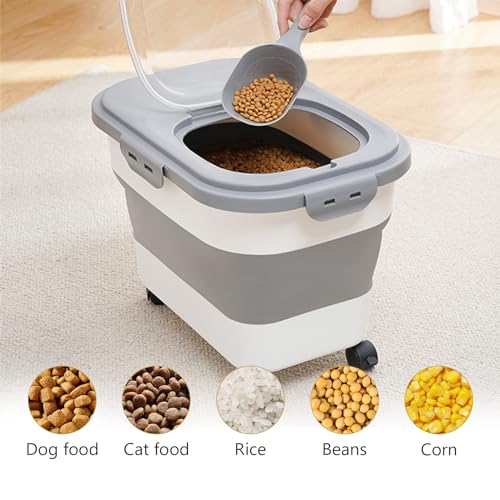 SEWIU Dog Food Storage Container Up to 2pack*20LB,Collapsible Dog Food Container with Travel Silicone Bowl and Scoop for Dog/Cat/Bird Food/Cat litter,Keep Dry Food Fresh,Easy to Move. - color: 2-20LB-gray