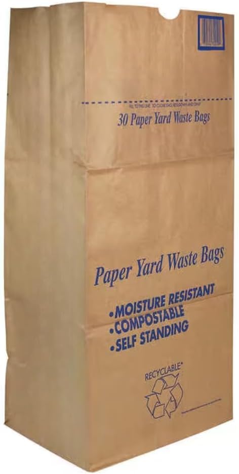 30 Gallon Lawn & Leaf 2-Ply Heavy-Duty Yard Waste Compost Refuse Paper Bags, Eco-Friendly, Tear Resistant, Self Standing, Biodegredable, Made in USA, 15 Count