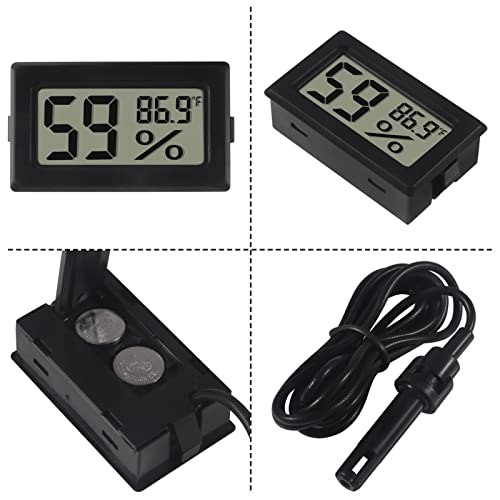 2 Pack Mini Digital Thermometer Hygrometer with Probe Indoor Temperature Humidity Meter Gauge LCD Fahrenheit Display Hygrometer Thermometer Gauge for Incubator, Humidor,Greenhouse - color: 2PCS Black