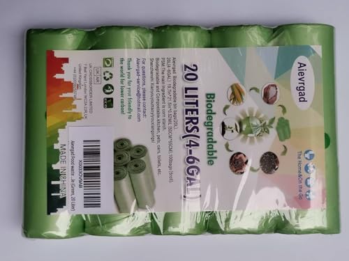 Food waste bags of biodegradable plastic for household use 4-5 Gallon, 100 Odorless 20% Extra Thick, Extra Strong, Durable, Non-Leaking, Recyclable (Green, 20 Liter)