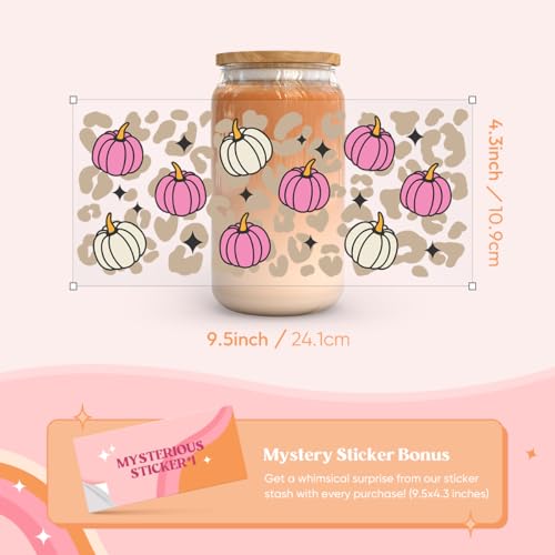 9 Sheets UV DTF Cup Wraps Halloween Transfer Stickers for 16oz Glasses | Waterproof rub on transfers, Vibrant blank glass tumbler decals with excellent 3D gloss finish, fit 16oz libbey glasses - style: Halloween