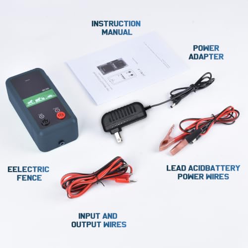5Miles/ 8KM Electric Fence Charger, 1J Energy Output 10KV Voltage, AC DC Electric Fence Charger for Preventing Wild Animals Intruding Great for Gardens, Poultry, ‌Front Yard